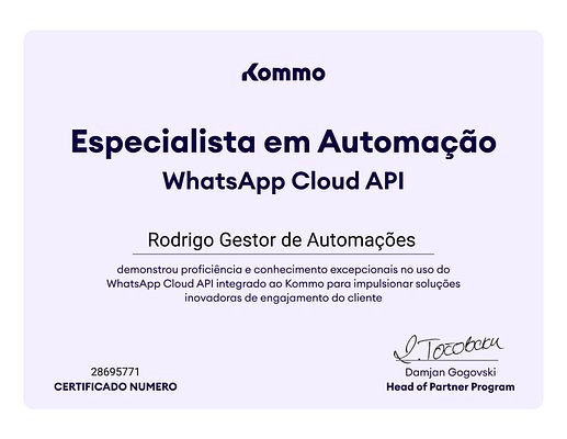 Certificado Especialista em Automação WhatsApp Cloud API
